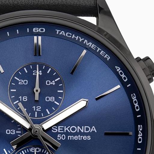 Sekonda men's black leather strap watch on sale
